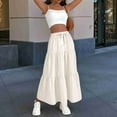 thumbnail image 3 of Women High Waisted Flowy Tiered Linen Skirt Casual Pleated A-Line Beach Long Skirts with Tie  XL, 3 of 5