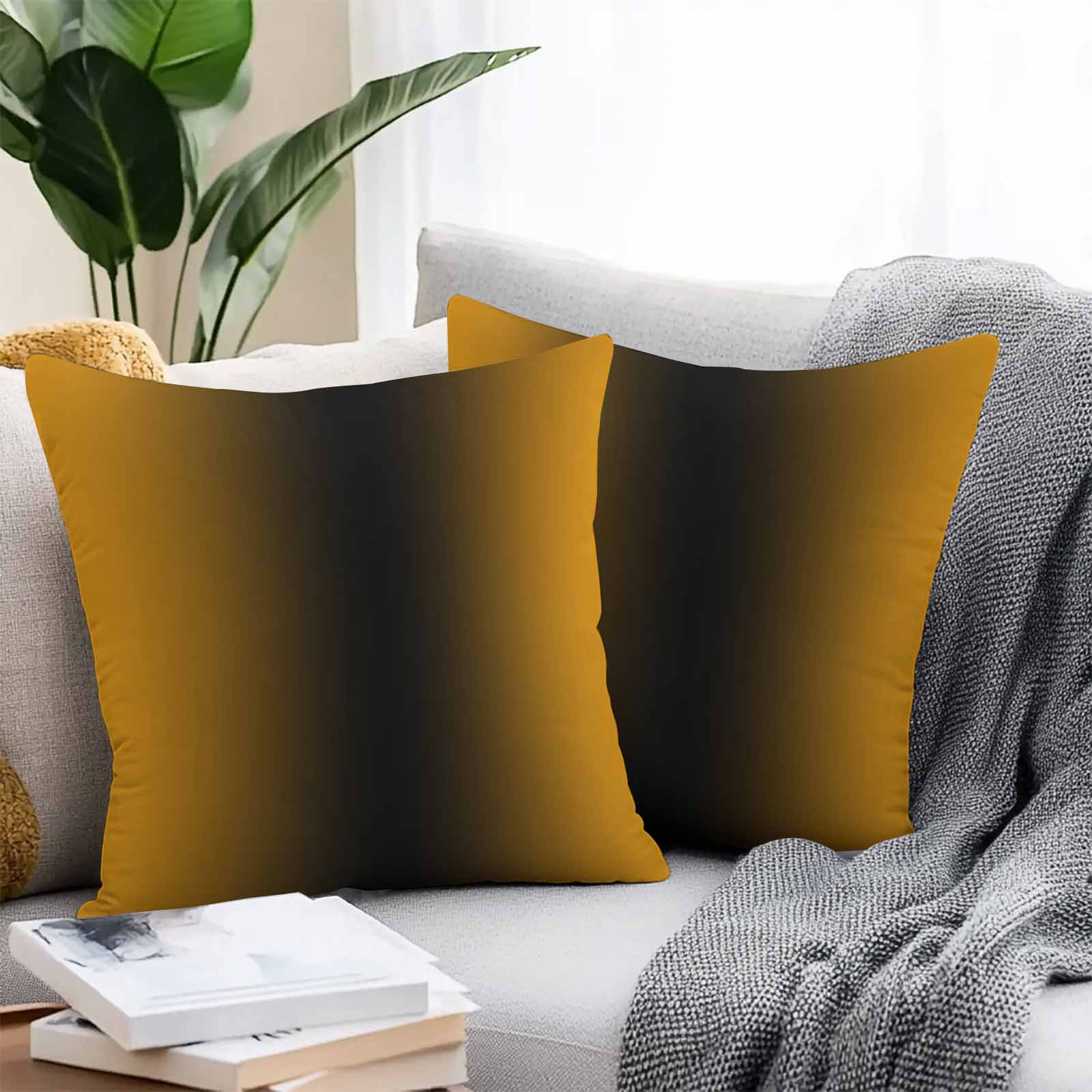 Outdoor Waterproof Throw Pillow Covers Set of 2 Ombre Black Orange Decorative Pillowcases Square Outdoor Pillows Cushion Case 18x18 Inch Gradient Color Patio Pillows for Couch Sofa Bed Garden