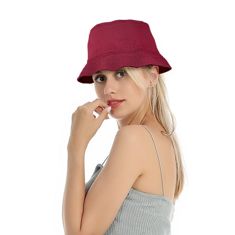 Bucket Hat for Men Women Unisex 100% Cotton Packable Foldable Summer Travel  Beach Outdoor Fishing Hat - LXL Burgundy