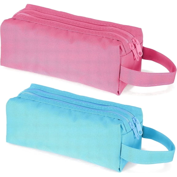 2 Pack Washable Nylon Travel Toiletry Bag, Double Zipper Portable Cosmetic Makeup Pouch for Women Travel