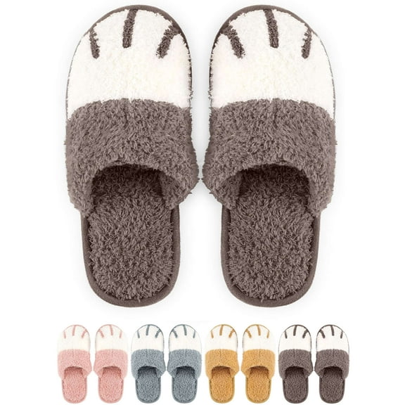 Gustave Women Fluffy Fuzzy Slippers Warm Cute Animal House Slippers Slides Non-Slip Memory Foam Soft Cozy Home Shoes for Winter Indoor Outdoor Bedroom "Brown"