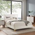 thumbnail image 2 of Platform Bed Frame, Tufted, Rivet Nailhead, Full Size, White, Velvet, Mid Century Bedroom, Modern Contemporary Boutique HB35592, 2 of 8