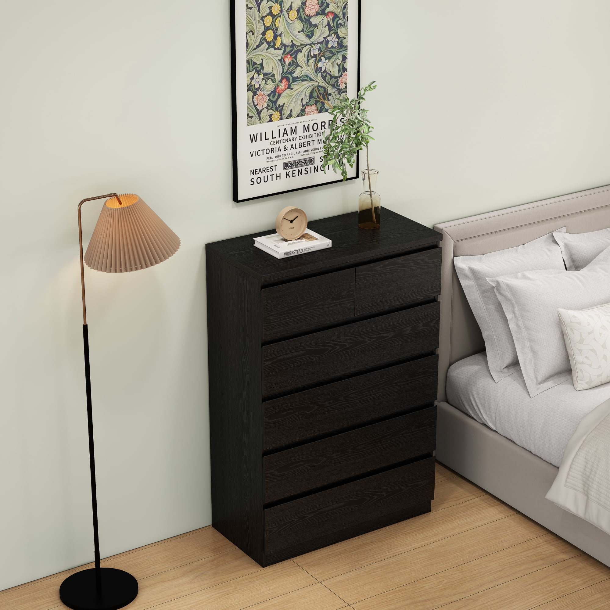 Leumius 6-Drawer Dresser for Bedroom,Modern Handle-Free Chest of Drawers with 2 Small & 4 Large Drawers,Minimalist Storage Cabinet for Living Room,Closet,Black