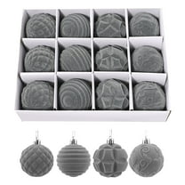 FastXmas 12 Pcs Velvet Christmas Balls Set 2.4 Inches Flocked Christmas Tree Ball Decorations Plastic Decorative Hanging Ball Ornament Xmas Bulk Decorations Xmas Tree Ornament for Holiday Party(Gray)