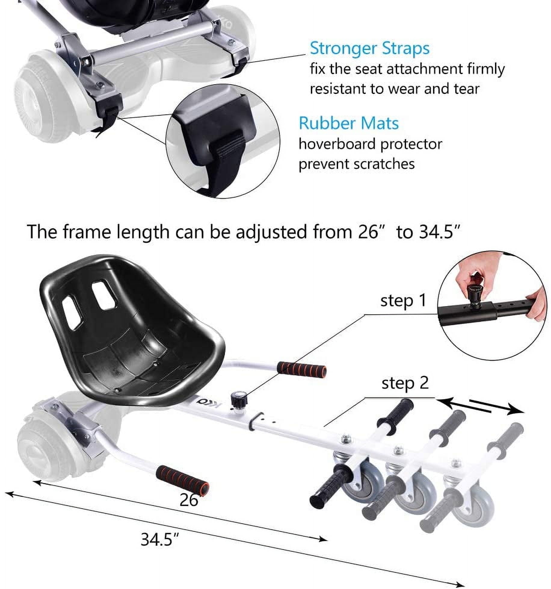 Wonder Wheels Hover Kart Go Kart Adjustable Seat Attachment for 6.5" Hover-Rider Buggy - White
