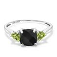 thumbnail image 2 of Gem Stone King 10K White Gold Black Onyx and Green Peridot 3-Stone Engagement Ring for Women (1.99 Cttw, 7MM Cushion Checkerboard and 4MM Trillion, Size 8), 2 of 6
