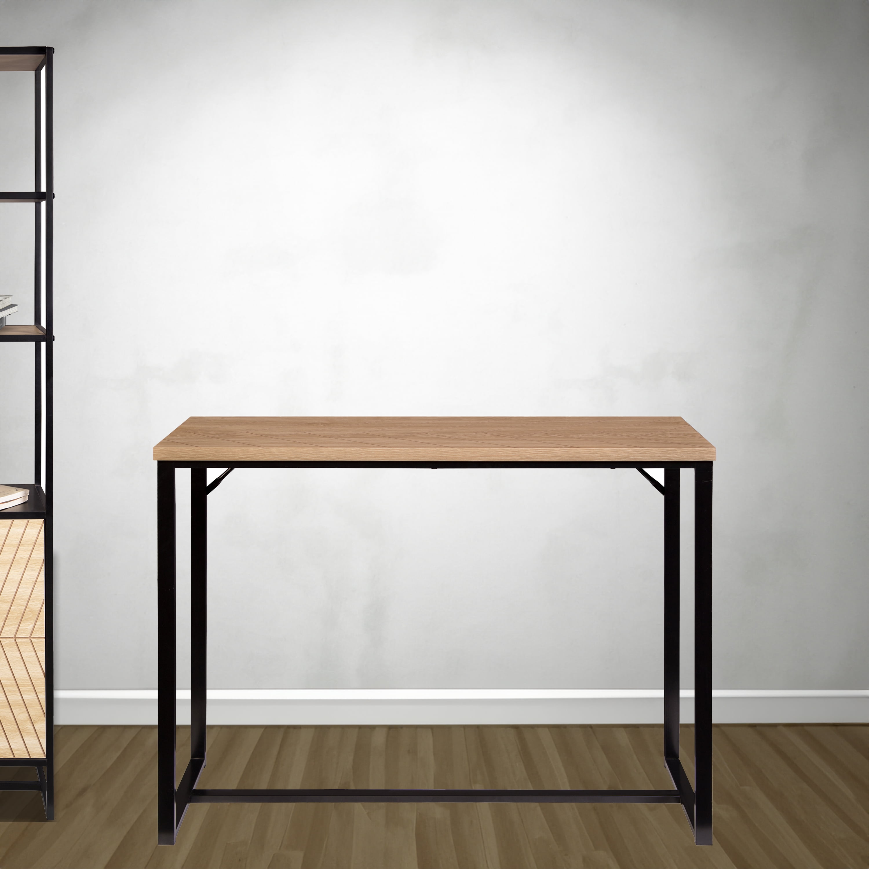 Bali Coastal Modern Console Table Natural Wood Top with Black Metal Legs