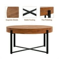 thumbnail image 3 of Jopath 33.86"Modern Retro Splicing Round Coffee Table, Fir Wood Table Top with Black Cross Legs Base, 3 of 9