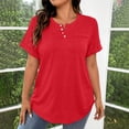 thumbnail image 5 of Uootdi Women's Henley Tops Short Sleeve Button Placket Blouses Casual Daily Style Soft Breathable Relaxed Fit Tees Gift, 5 of 7