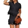 thumbnail image 3 of Women'S Open Knit Short Sleeve Top with Fringe Black M, 3 of 7