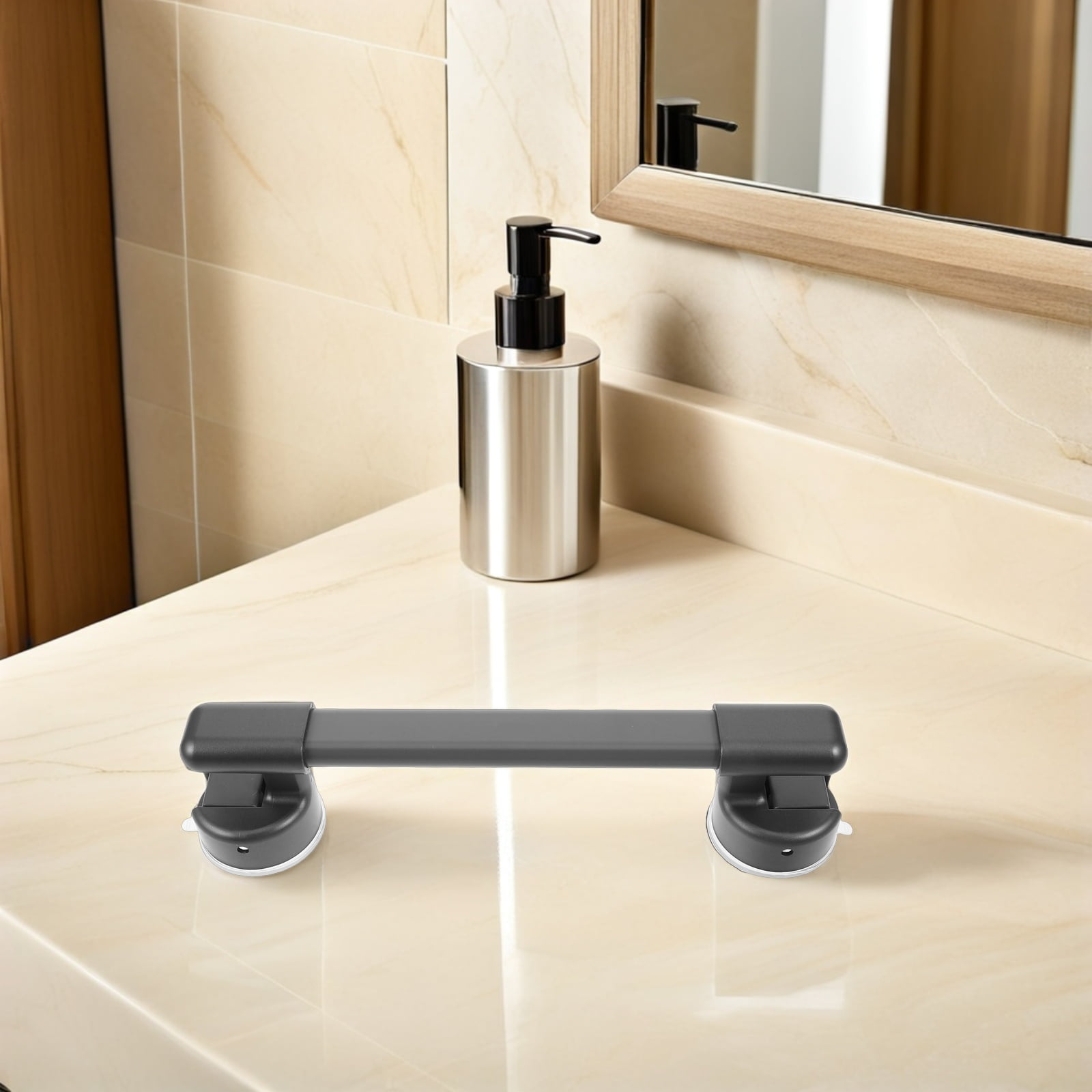 Uonlytech Grey Non- Shower Handle with Cup, Ergonomic Bath Grab Bar for Safety and Comfortable Grip