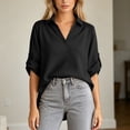 thumbnail image 4 of Bixock Plus Size Women 3/4 Length Sleeve Tops Maternity Shirts Linen Blouse Solid Color V Neck Roll Long Sleeve Lace Loose Wide Casual Daily Top, 4 of 6