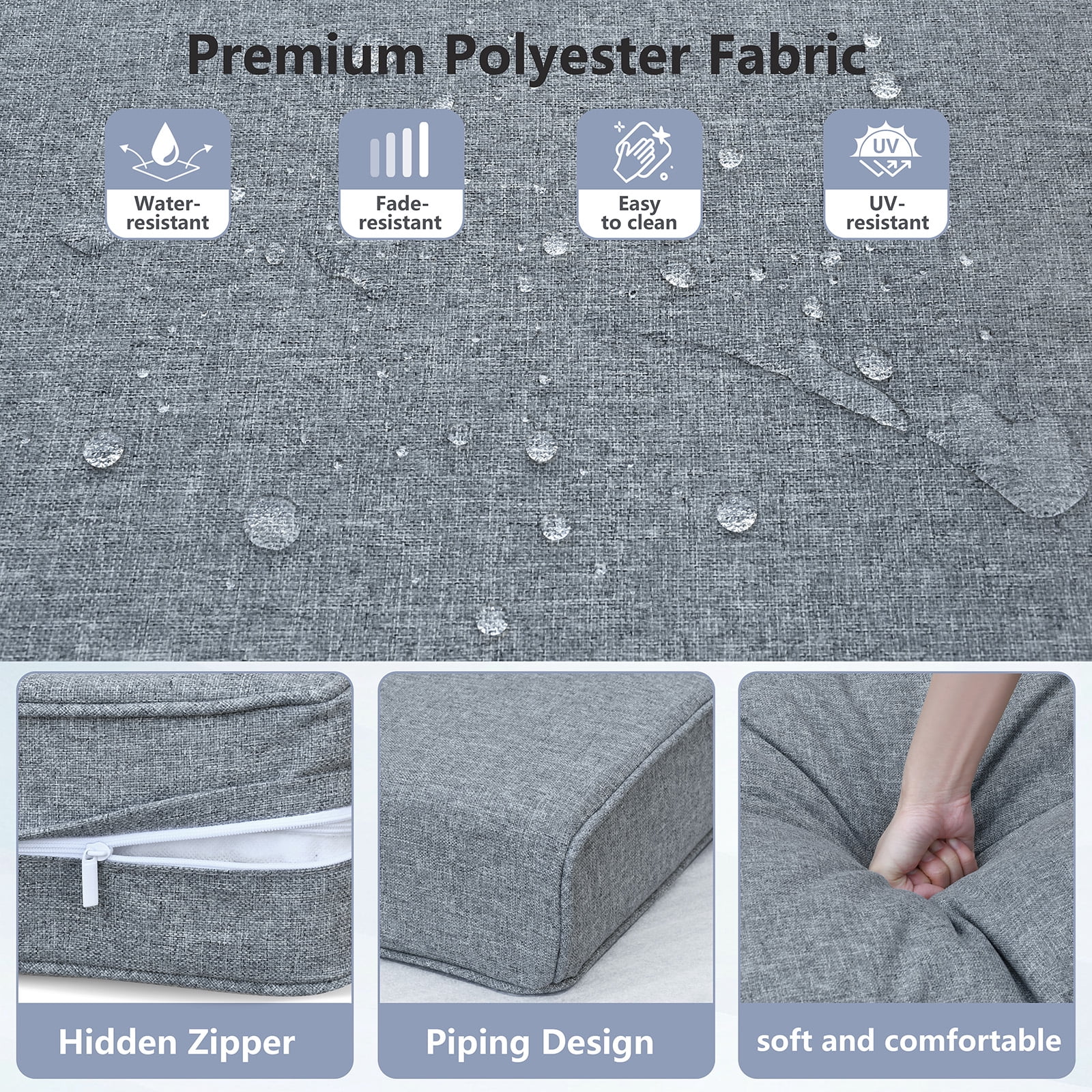 JP Outdoor 24" x 24" Patio Furniture Replacement Chair Cushion, Outdoor Seat Cushion Set,Water Resistant & Fade Resistant,Gray