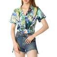thumbnail image 3 of MODA NOVA Juniors Summer Beach Tropical Floral Button Down Hawaiian Shirts, 3 of 7