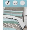 thumbnail image 4 of Quilts Twin Size, Boho Geometric Soft Comforter Bedding Set for Bed, Turquoise Green Brown Tribal Stripes Lightweight Quilted Bedspread with Pillow Cover(2 Pieces) for All Season, 68x86 Inch, 4 of 6