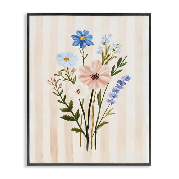 Stupell Industries Cream Stripe Florals Black Framed Giclee Art, design by The Prints Vibe