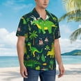thumbnail image 3 of Kll Men'S Hawaiian Shirt Short Sleeve Button Down Beach Shirts-Dinosaurs And Tropical Leaves And Flowers, 3 of 7