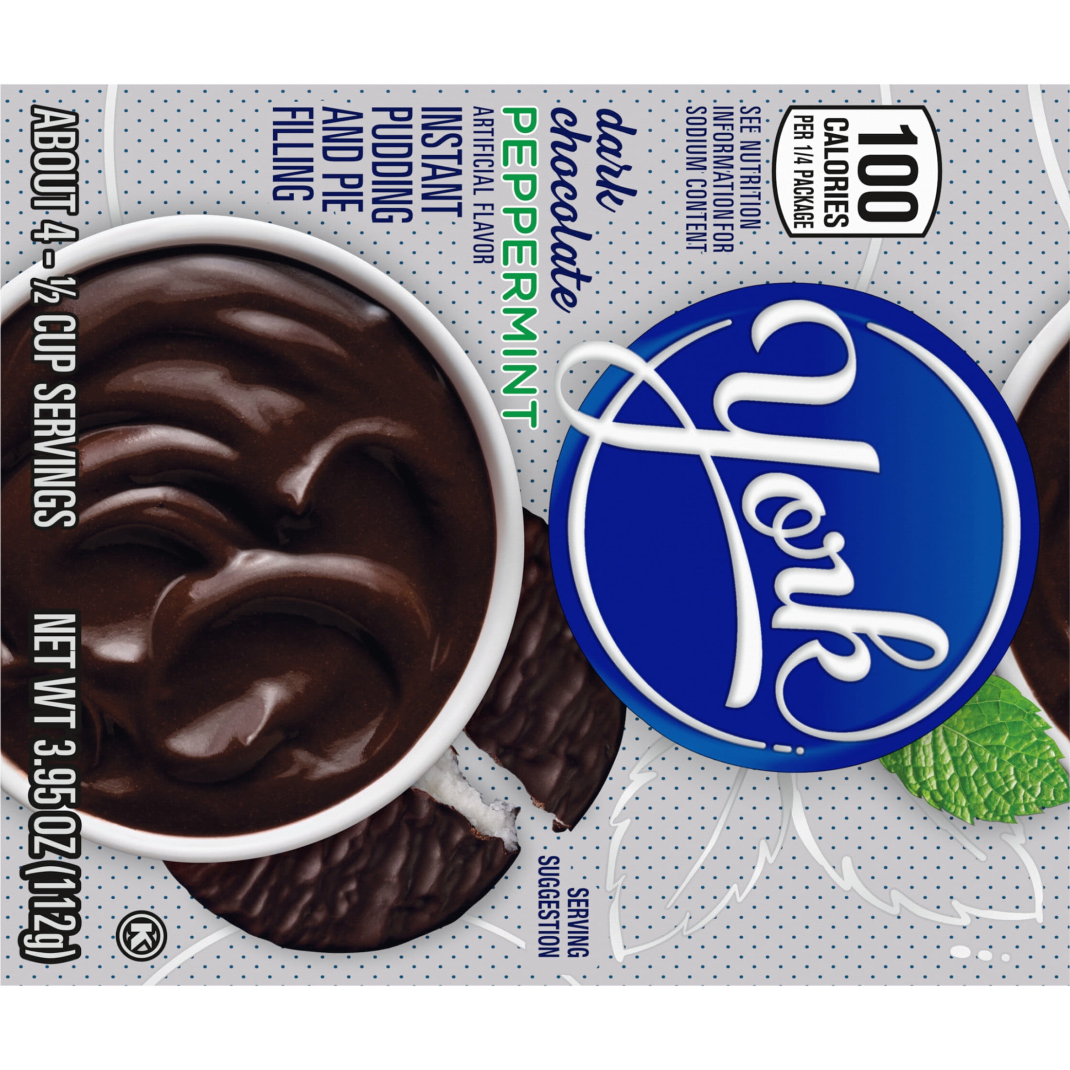 York Dark Chocolate Peppermint Instant Pudding & Pie Filling Mix, 3.95 oz Box