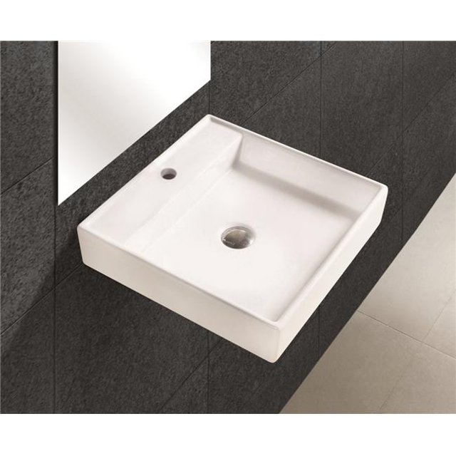 American Imaginations AI-1119 Récipient Carré de 17,5 Po à Fixation Murale Blanc pour Forage Central 1 Trou