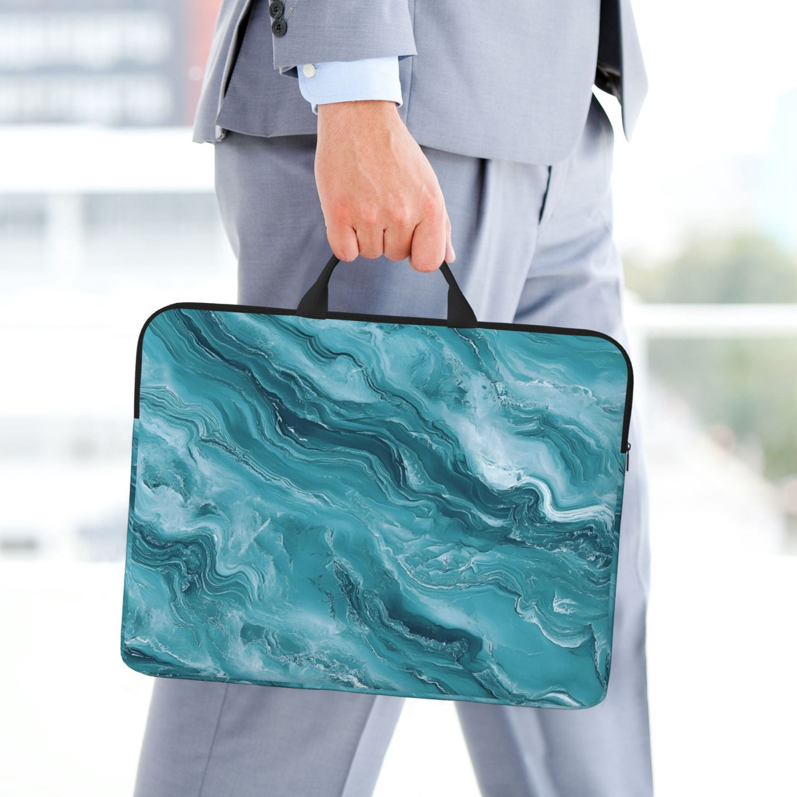 Laptop Sleeve Bag For Women Men 14inch Waterproof Durable Protective Computer Carrying Cover Handle Laptop Case Bag Teal Marble_3