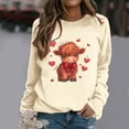 thumbnail image 2 of SHBYBY Womens Valentines Day Sweatshirts Cute Cow Print Crew Neck Winter Pullover Tops Long Sleeve Sports Casual Loose Warm Women's Valentines Tops Beige L, 2 of 4
