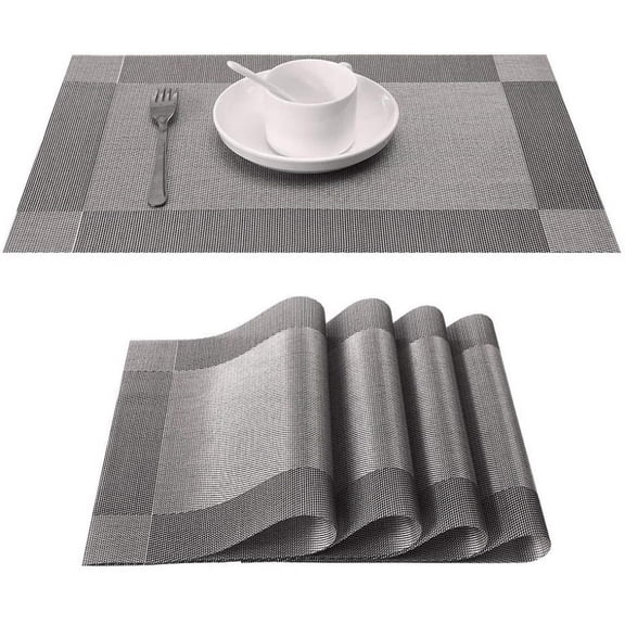 Placemats, Placemats, Set Of 6, Non-Slip, Wipeable, Pvc, Wear-Resistant, Heat-Resistant, Placemats For Home, Restaurant, Dining Table, Silver