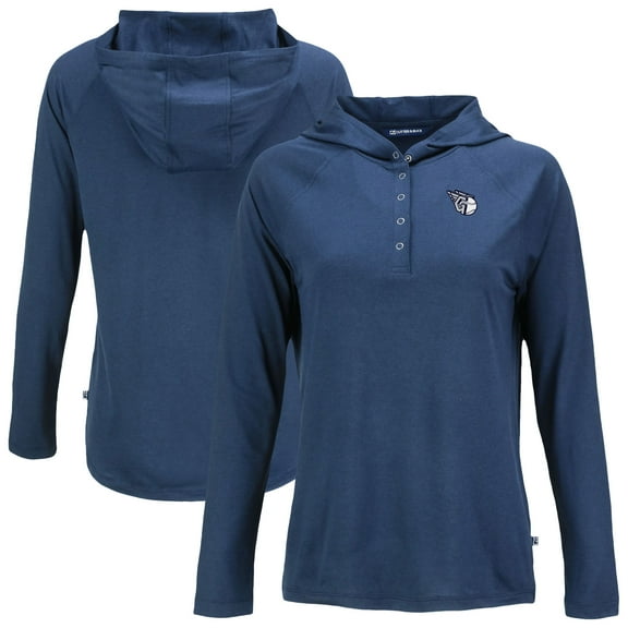Women's Cutter & Buck Navy Cleveland Guardians Coastline Epic Comfort Eco Recycled Raglan Long Sleeve Hoodie T-Shirt
