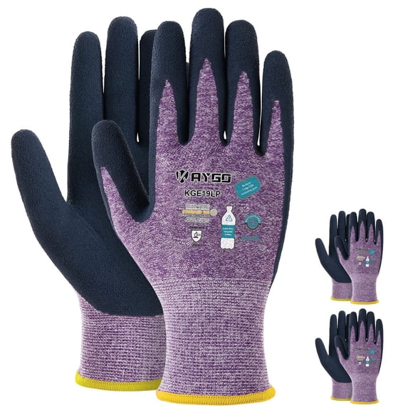 KAYGO Gants de Travail pour Femmes, KGE19L Gants Écologiques avec Revêtement en Caoutchouc Respirant, 3 Paires, S, Violet