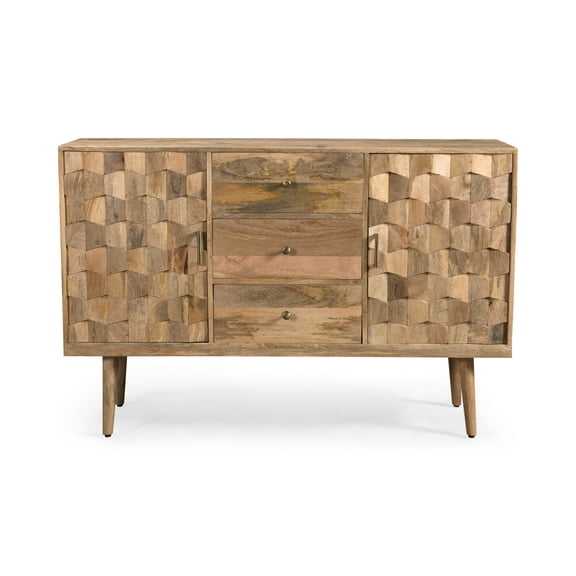 GDF Studio Godfrey Boho Handmade Mango Wood Sideboard with Storage, Natural