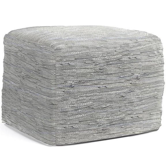 Simpli Home Fredrik Boho Square Pouf in Cream Woven Genuine Leather