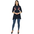 thumbnail image 2 of Phagun Stylish Tunic Blue Beautiful Embroidery Design Cotton Modal Top Wear - 4, 2 of 9