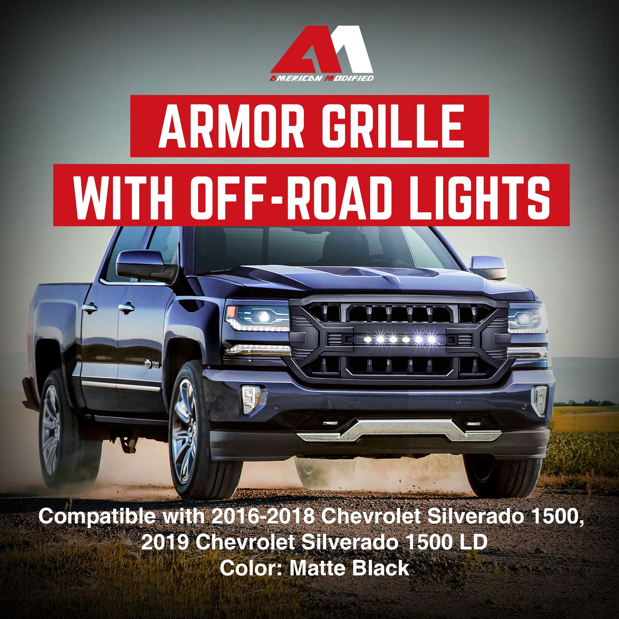AMERICAN MODIFIED Armor Grille for 2016-2019 Silverado 1500, Matte Black