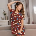 thumbnail image 3 of Honeii Coffee Cups Print Women's Loose Short Sleeve Nightgown, Soft Cotton Sleepwear, Comfy Loose Fit Pajama Dress for Sleep and Lounge, 3 of 6