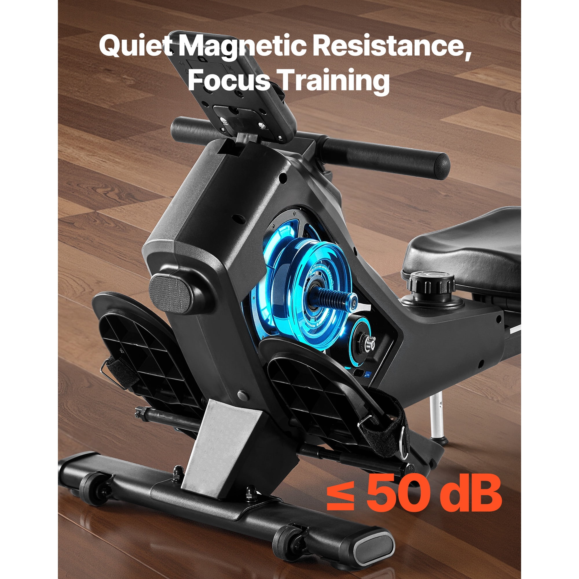 KFFKFF Magnetic Rowing Machine with 16 Adjustable Resistance Levels, Foldable Design for Home Use, 350 lbs Capacity, Smooth Pulley System, Bluetooth App Integration, and LCD Display
