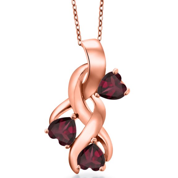 Gem Stone King 1.65 Ct Red Rhodolite Garnet 18K Rose Gold Plated Silver Pendant With Chain