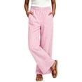 thumbnail image 3 of Wide Leg Pants for Women Ihhxva Striped Summer Elastic Waist Casual Trousers with Pockets Flowy Linen High Beach Vacation Loose Fit S-3XL, 3 of 8