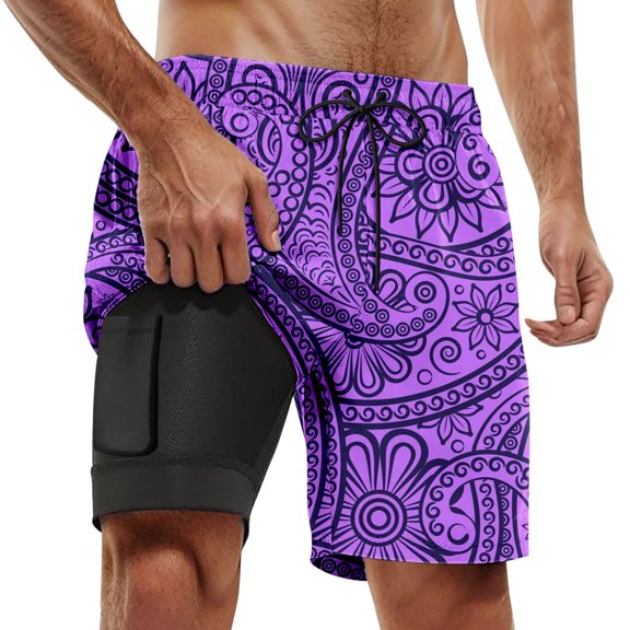 Kcolen Men's Swim Trunks Drawstring Men's Board Shorts Light Upf Swimwear with Compression Liner Summer Beach Swimming Shorts for Men