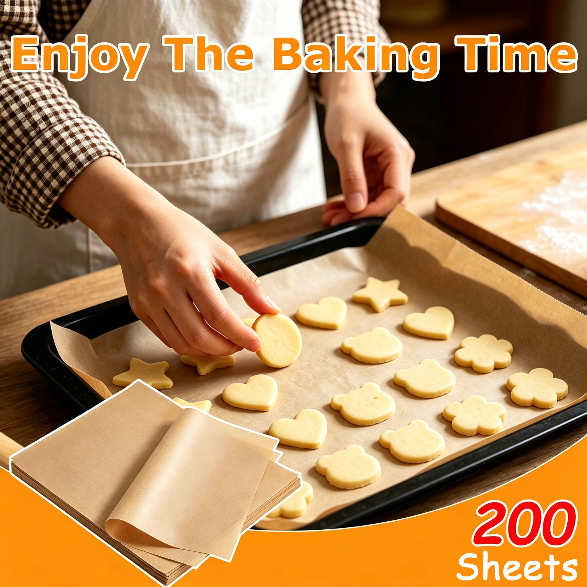 200‑Sheet Parchment Paper Sheets for Baking, 9"x13" Pre‑Cut Non‑Stick Baking Liners, Oil‑Proof Cooking Parchment Paper, Non‑Stick Cooking Sheets for Oven Roasting & Air Fryer
