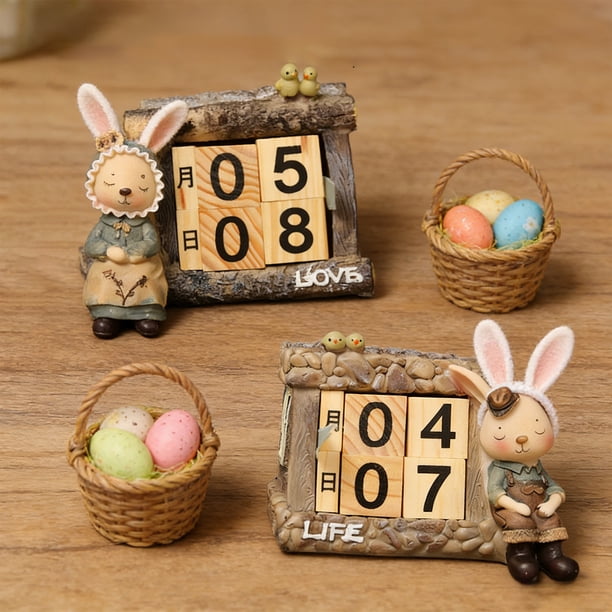Calendario De Madera Calendario de mesa de madera de Pascua con bloques de construcción reutilizables, juego de manualidades para decoración de escritorio (1 unidad) JASKFLY