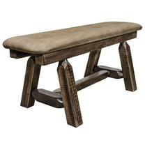 Homestead Collection Plank Style Bench, Stain & Clear Lacquer Finish, 45 Inch w/ Buckskin Upholstery