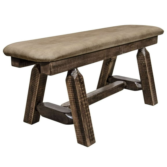 Homestead Collection Plank Style Bench, Stain & Clear Lacquer Finish, 45 Inch w/ Buckskin Upholstery