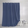 thumbnail image 3 of Shower Curtains for Bathroom, Navy Blue Striped Waterproof Fabric Shower Curtain, Navy Blue White Farmhouse Stripes Decorative Bathroom Curtain for Bathtub, 36"x72", No Hooks Included, 3 of 9