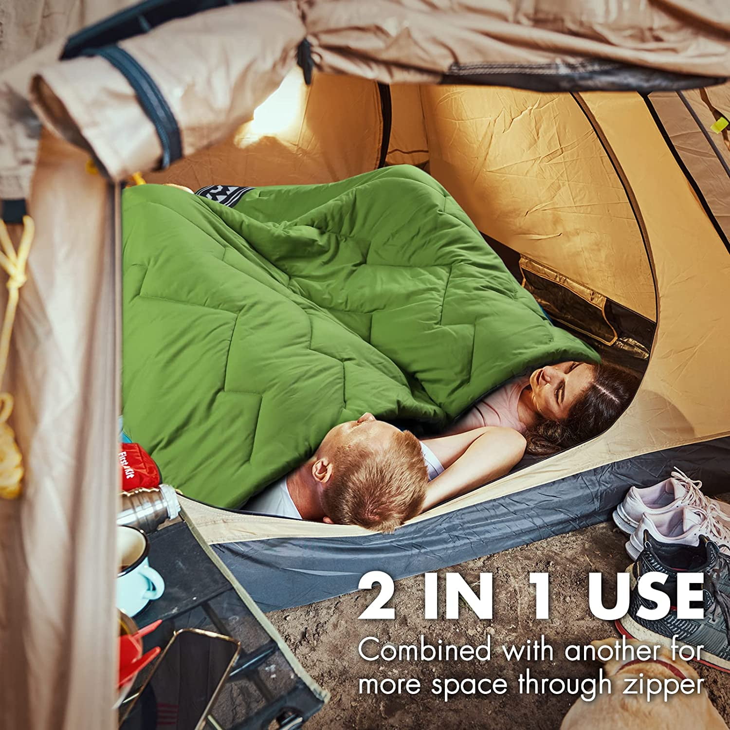 Camping Sleeping Bag with Compression Sack, Lightweight 3-Season Sleeping Bag for Adults & Kids, for Hiking, Backpacking, Spring Summer Fall Use