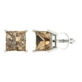 thumbnail image 2 of 3 Ct Princess Cut Studs Champagne Crystal 14K White Solid Gold Everyday Dainty Earrings Screw Back, 2 of 7