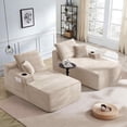 thumbnail image 3 of FFH 69"W Double Chaise Lounge Indoor Furniture, Convertible Sleeper Sofa Chair Plush Boneless Cloud Couch with Cup Holders and Side Pockets, Beige, 3 of 8