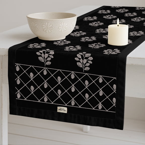 Vargottam Boho Cotton Table Runner - Double Layer with Printed Leaves Design - Machine Washable - Table Dcor for Kitchen, Living & Events, 14" x 60"