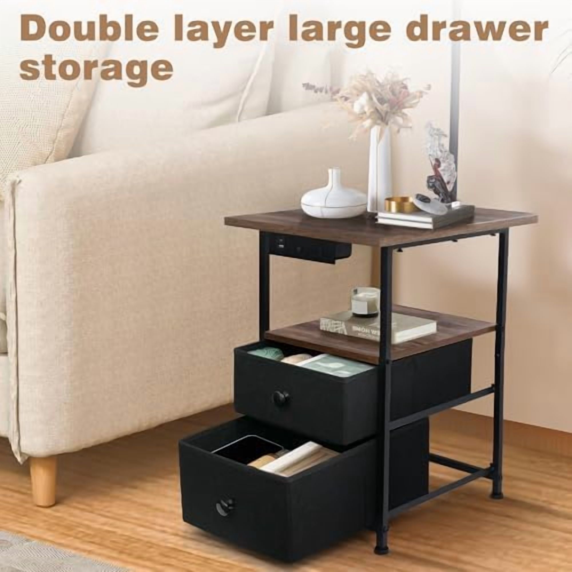 Floor Lamp with Table & 2 Drawers, End Table with 3 Color Temperature Reading Light, Side Table Lamp with USB & Type C & AC Charging Port for Bedoom, Home Office