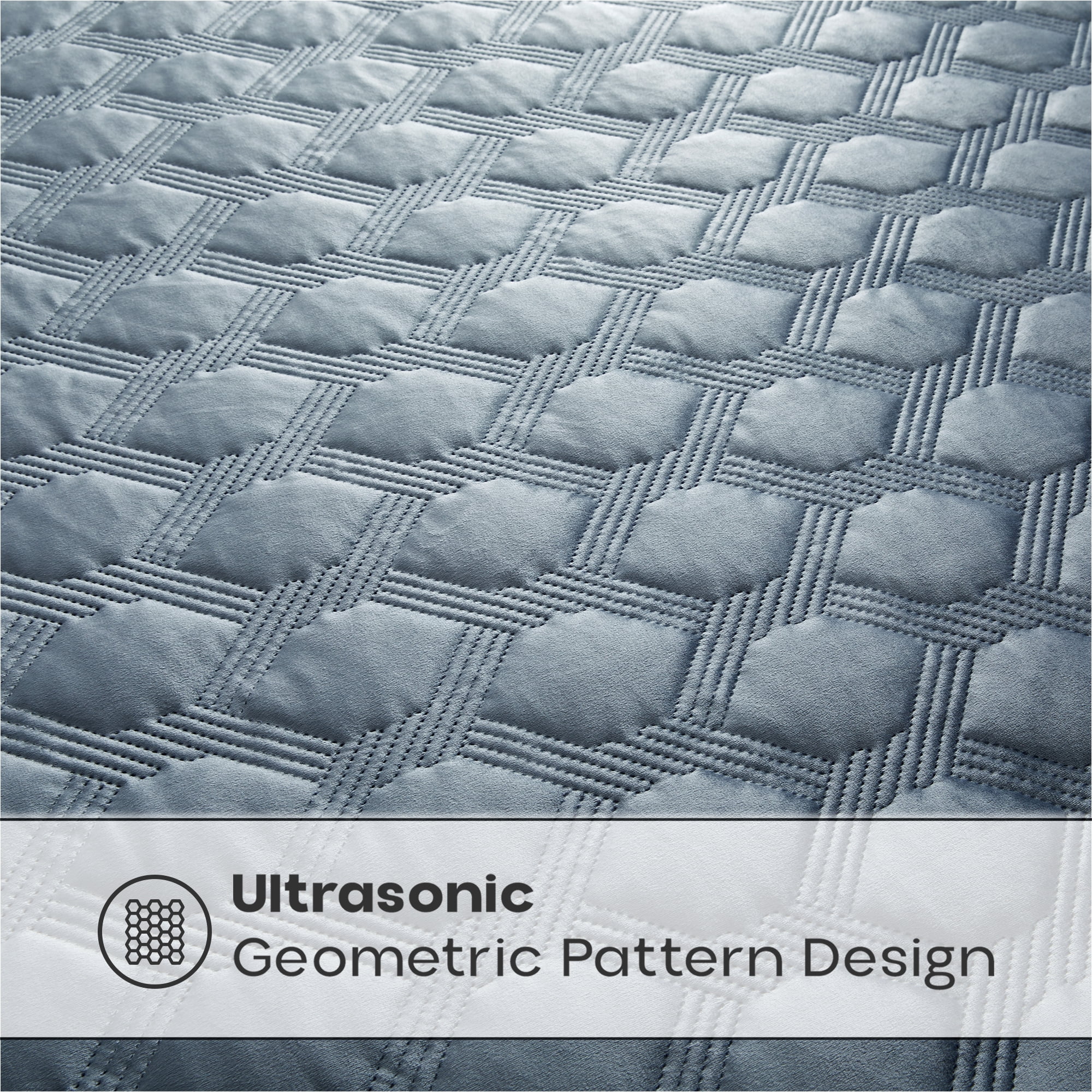 IR Imperial Rooms Luxury Velvet Quilt Set Ultrasonic Embossed Bedspread Geometric Pattern 2-Piece Soft Reversible Twin Size Bluish Gray