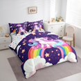 thumbnail image 3 of Homewish Teens Kawaii Unicorn Twin Bedding Sets 7-Piece, Dreamy Rainbow Cloud Bedding Comforter Set, Mystic Purple Stars Galaxy Reversible Sheet Sets, Microfiber Bedroom Decor, 3 of 7