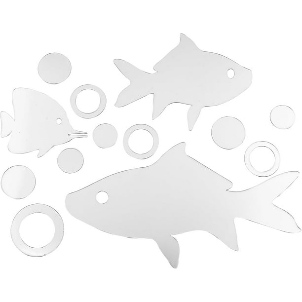 Adhesivos de pared con diseño de peces en espejo acrílico pequeño para decoración de paredes y armarios.